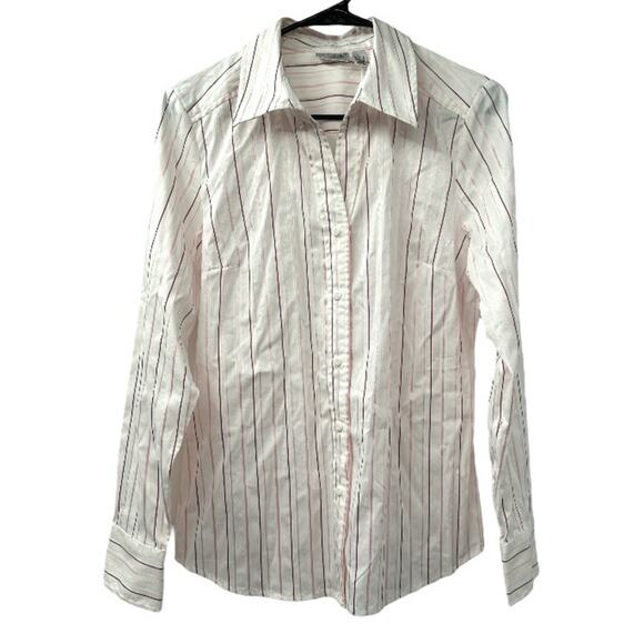 Kim Rogers White & Pink Striped Long Sleeve Button Down Shirt Size M‎ - Picture 1 of 13